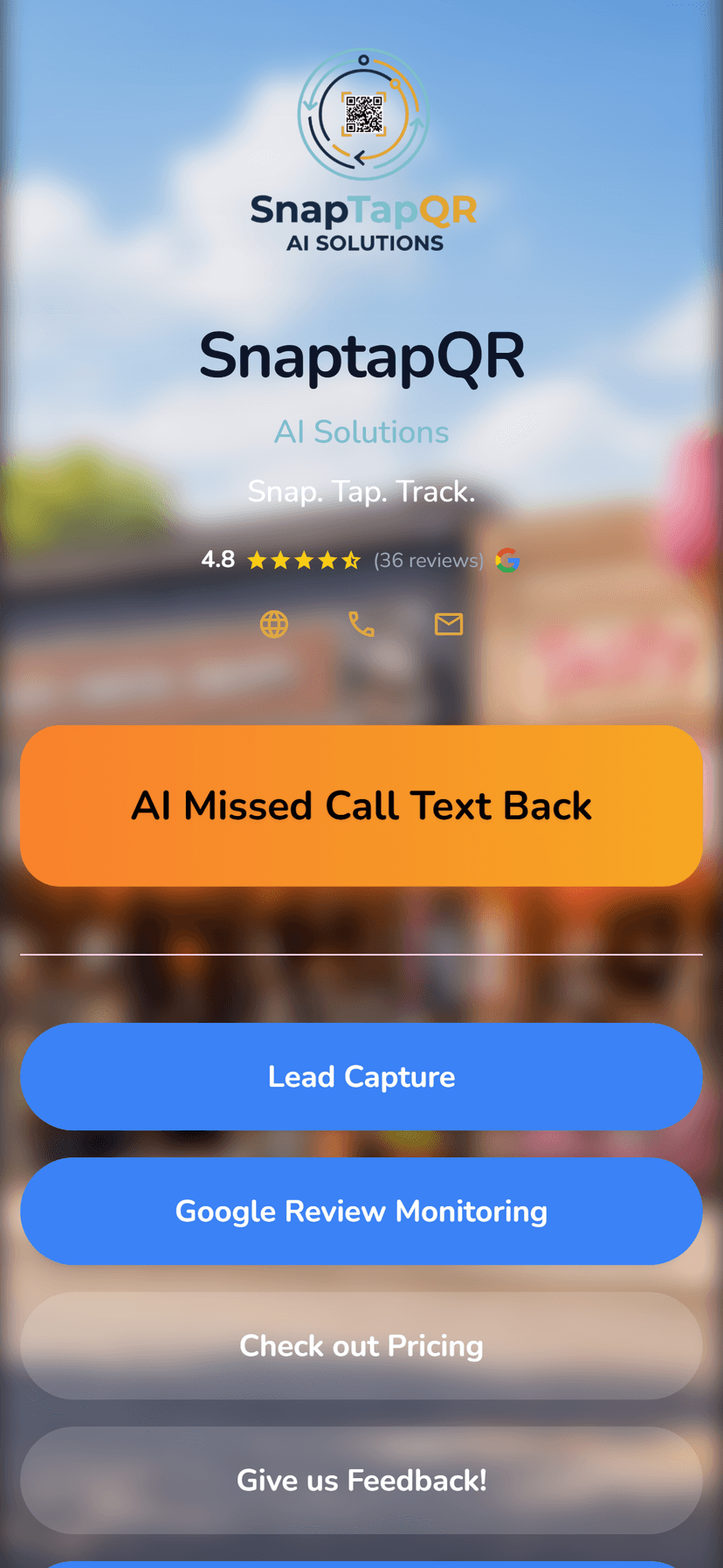 SnapTapQR mobile hub page